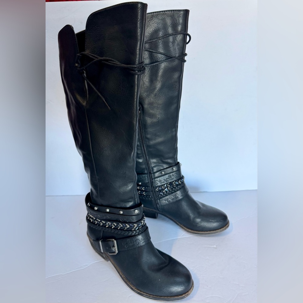 Kohl's Black Over the Knee Boots with Strap Detail